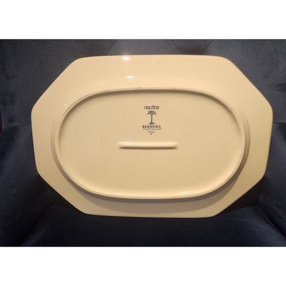 Nautica Bermuda Portugal Cream Basketweave 14.5 Oval Platter Octagonal Stoneware - Picture 2 of 5